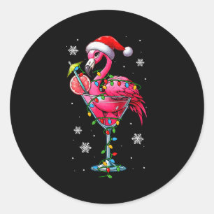 Santa Flamingo On Tail Gles Christmas Colorful Lig Classic Round Sticker