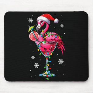 Santa Flamingo On Tail Gles Christmas Colorful Lig Mouse Mat