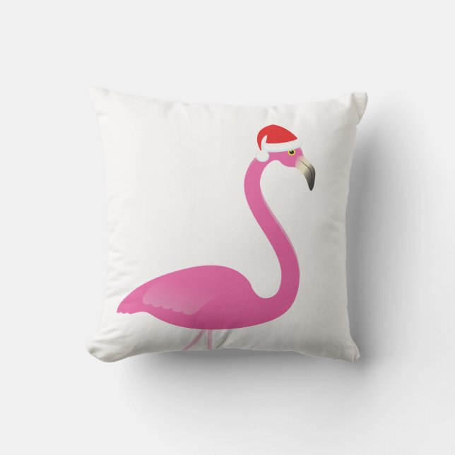 Santa Flamingo on White Outdoor Pillow (Front)