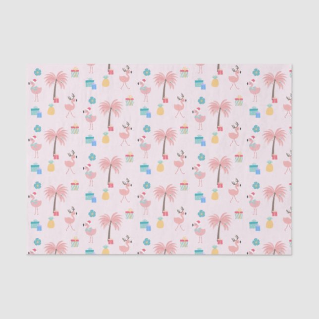 Santa Flamingo Pattern Fun Pink Tropical Christmas Tissue Paper (Front)
