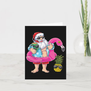 Santa Flamingo Pineapple Beach Holiday Christmas I Card