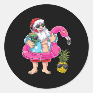 Santa Flamingo Pineapple Beach Holiday Christmas I Classic Round Sticker