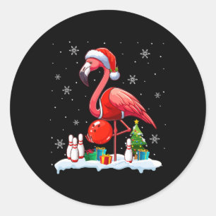 Santa Flamingo Playing Bowling Xmas Player Lover K Classic Round Sticker