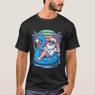 Santa Flamingo Summer Vacation Christmas In July T-Shirt