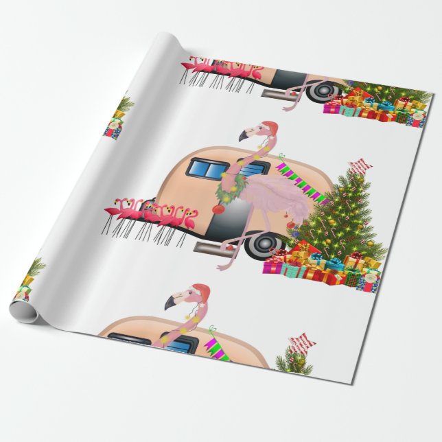 santa flamingo trailer wrapping paper (Unrolled)