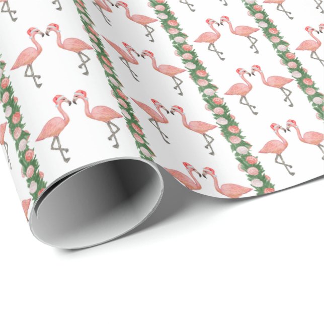 Santa Flamingos and Shells Wrapping Paper (Roll Corner)