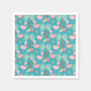 Santa Flamingo's - Fun Aqua Tropical Christmas Napkin
