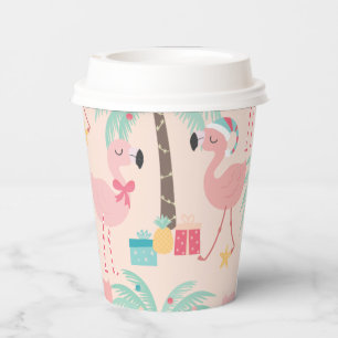 Santa Flamingo's - Fun Pink Tropical Christmas Paper Cups
