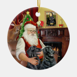 Santa - Flat Coated Retriever Ceramic Tree Decoration