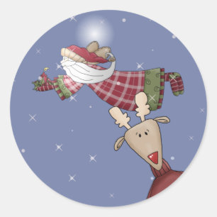 Santa Flies Classic Round Sticker