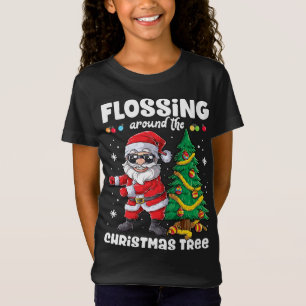 Santa Floss Flossing Around The Christmas Tree Lig T-Shirt
