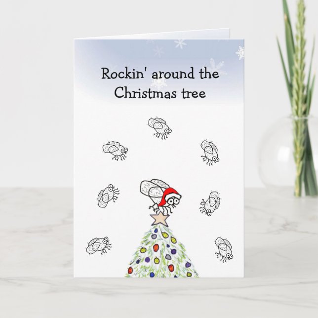 Santa Fly Rockin' Christmas Card (Front)