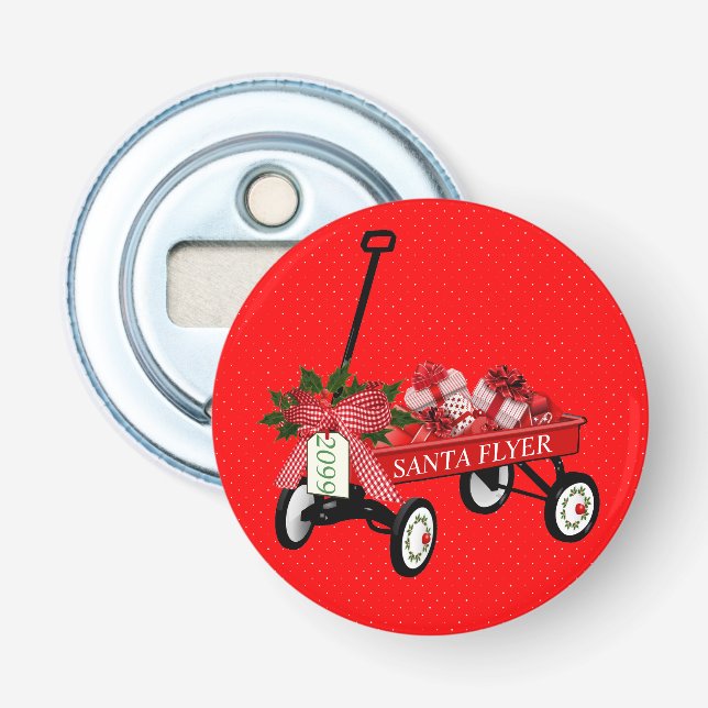 Santa Flyer Wagon Presents  Christmas Beer Soda Bottle Opener (Front)