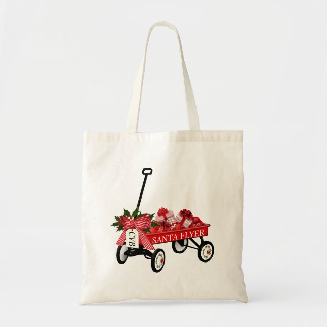 Santa Flyer Wagon Presents Cute Christmas Tote Bag (Front)