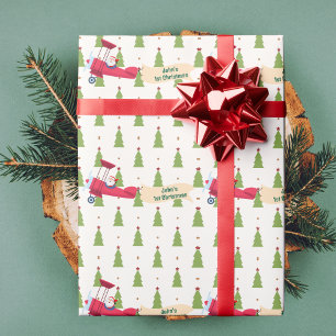 Santa Flying Aeroplane,First Christmas,Personalise Wrapping Paper