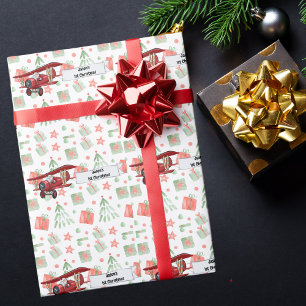 Santa Flying Aeroplane,First Christmas Personalise Wrapping Paper