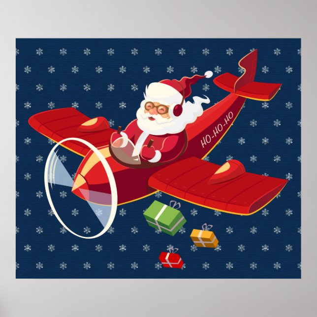 Santa Flying Aeroplane Poster (Front)