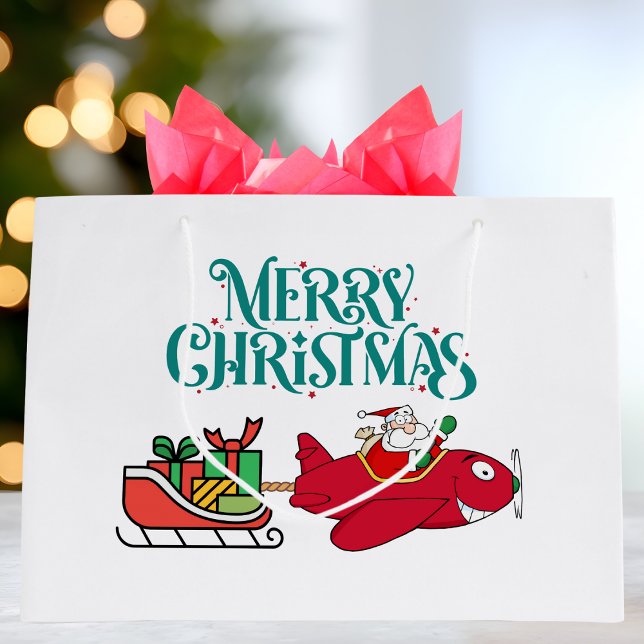 Santa Flying Aeroplane, Sleigh & presents,Christma Large Gift Bag (Creator Uploaded)