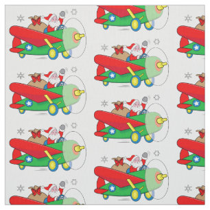 Santa Flying Aeroplane with Gifts Fabric