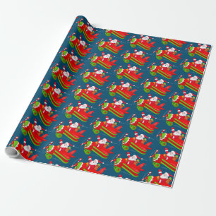 Santa Flying Aeroplane Wrapping Paper