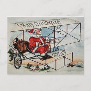 Santa Flying an Old Aeroplane Vintage Postcard