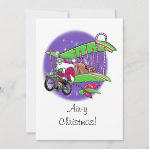 Santa flying bicycle air-y Christmas flat card