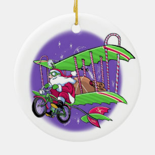 Santa flying bicycle ceramic tree decoration