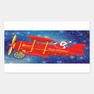 Santa Flying Biplane Stickers