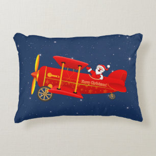 Santa Flying Biplane Throw Pillow