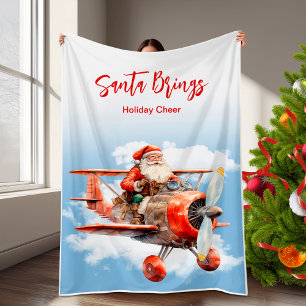 Santa Flying High Christmas Fleece Blanket