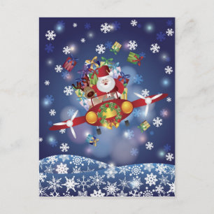 Santa Flying Vintage Airplane Postcard