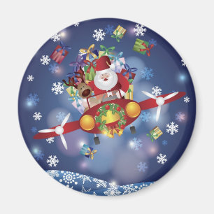 Santa Flying Vintage Plane Magnet