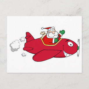 Santa Flying With Christmas Plane Holiday Postcard