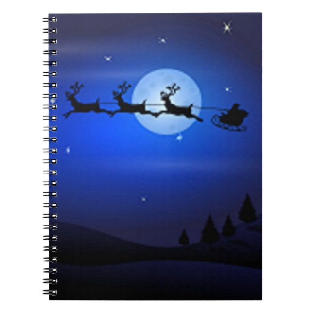 Santa Flys At Night Notebook (Front)