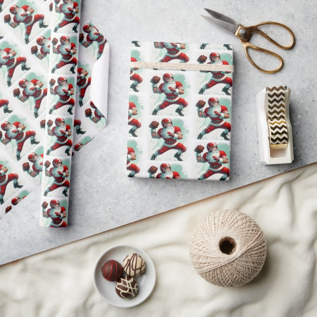 Santa Football Player Christmas Wrapping Paper (Crafts)