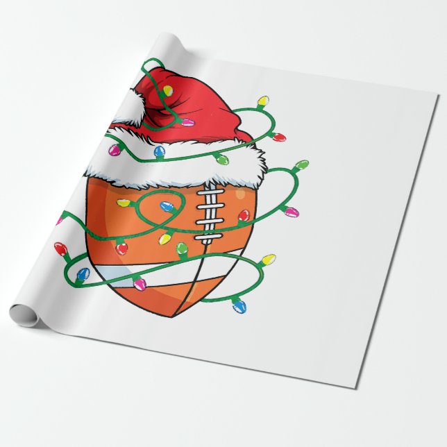 Santa Football Sports Ball Men Boys Christmas Xmas Wrapping Paper (Unrolled)