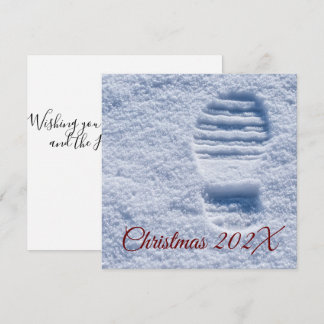 Santa Footprint Snow Christmas Card Custom Year