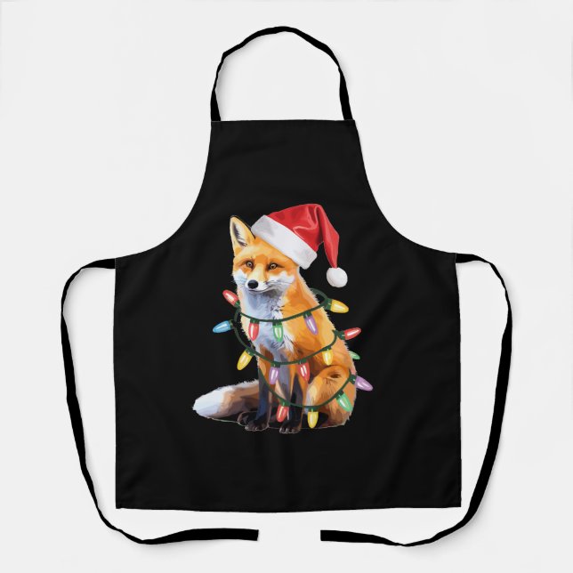 Santa Fox Christmas Light Fox Lover Christmas Gift Apron (Front)