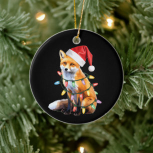 Santa Fox Christmas Light Fox Lover Christmas Gift Ceramic Tree Decoration