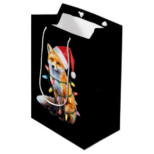 Santa Fox Christmas Light Fox Lover Christmas Gift Medium Gift Bag