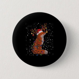 Santa Fox Tangled Up In Christmas Tree Lights Foxe 6 Cm Round Badge