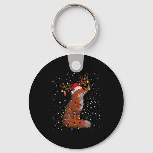 Santa Fox Tangled Up In Christmas Tree Lights Foxe Key Ring