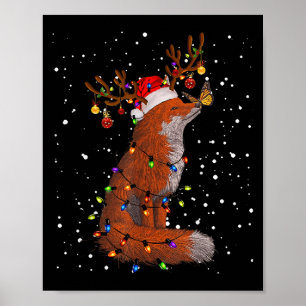 Santa Fox Tangled Up In Christmas Tree Lights Foxe Poster