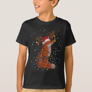 Santa Fox Tangled Up In Christmas Tree Lights Foxe T-Shirt