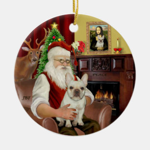 Santa-French Bulldog 1 Ceramic Tree Decoration