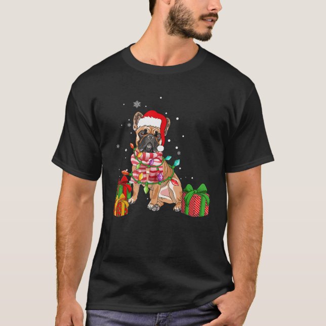 Santa French Bulldog Christmas Light Pajama X mas  T-Shirt (Front)