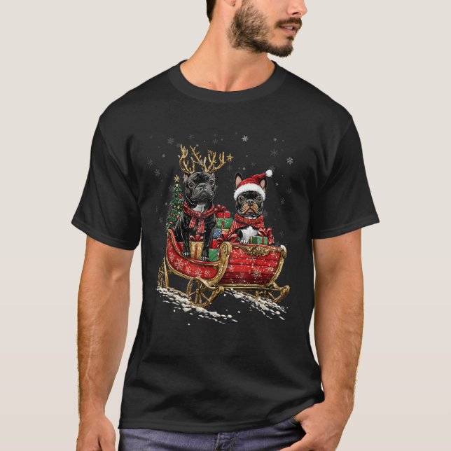 Santa French Bulldog reindeer Light Christmas Men  T-Shirt (Front)