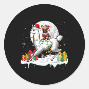 Santa French Bulldog Riding Llama Christmas Owner Classic Round Sticker