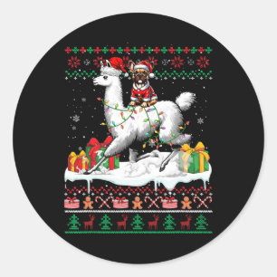 Santa French Bulldog Riding Llama Christmas Sweate Classic Round Sticker