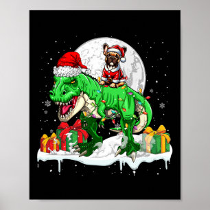 Santa French Bulldog Riding T-rex Christmas Owner Poster
